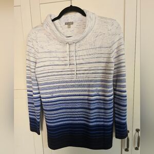 by Talbots Blue Ombre Striped Drawstring Cowl Neck Pullover Sweater Small PS